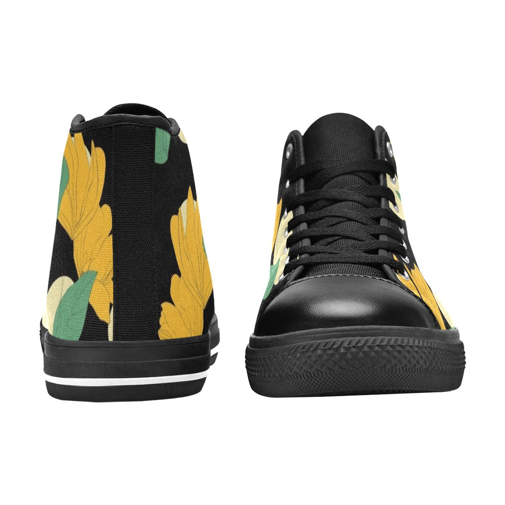 Yellow Flowers And Dots - Women's High Top Canvas Shoes Womens Classic High Top Shoes Printed Offshore