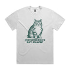 Cat, Did Somebody Say Snack AS Colour Heavy Faded Tee Unisex Faded White Heavy Faded T-shirt animal Food Printed In Australia