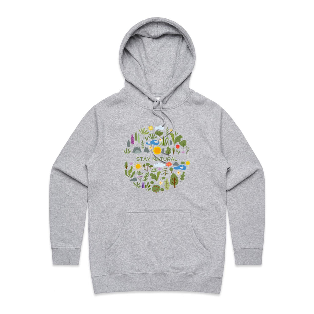 Stay Natural - Womens Hoodie Grey Marle Womens Hoodie Plants Printed In Australia