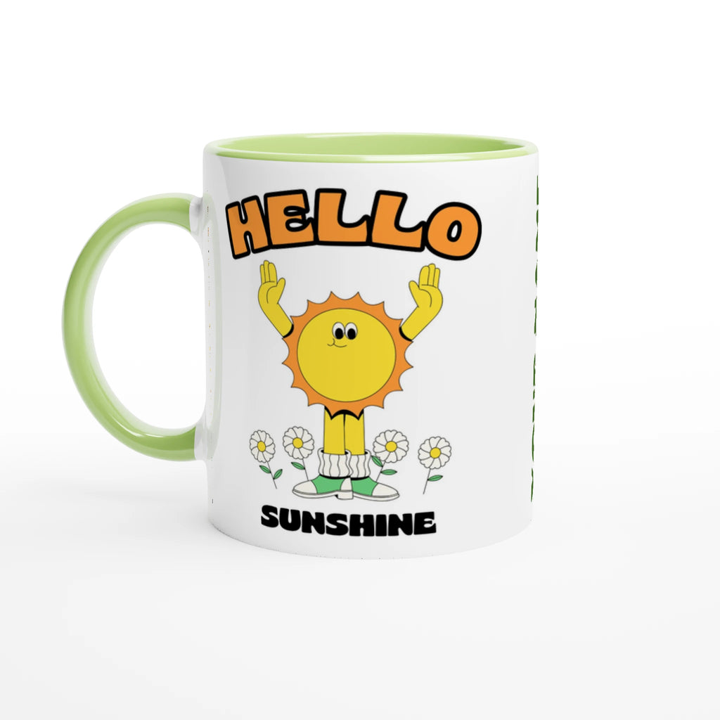 Personalised - Hello Sunshine - White 11oz Ceramic Mug with Colour Inside Ceramic Green Personalised 11oz Mug customise Globally Fulfilled personalise Retro Summer