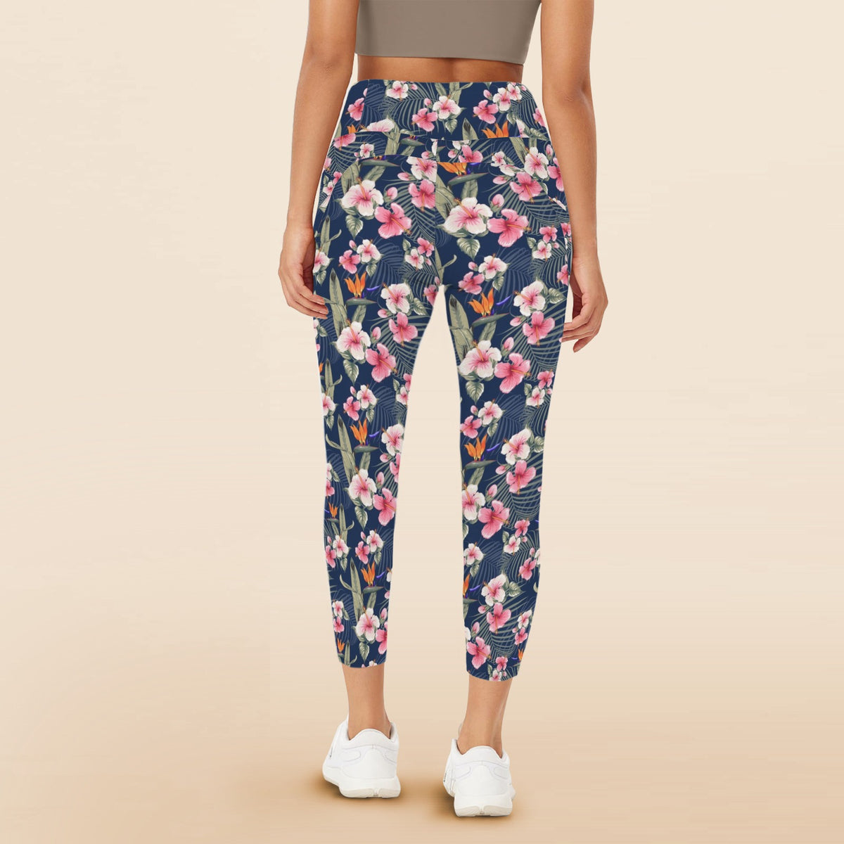 Dark Hawaiian Floral Women's High Waist Pockets Yoga Leggings