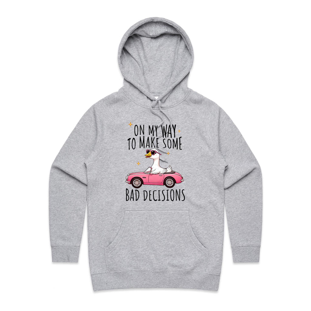 On My Way To Make Some Bad Decisions - Womens Hoodie Grey Marle Womens Hoodie animal Printed In Australia