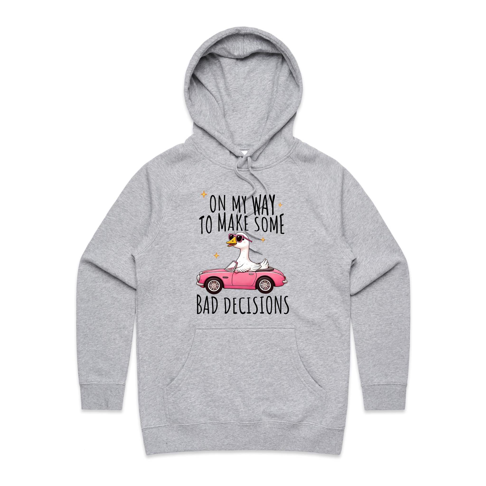 On My Way To Make Some Bad Decisions - Womens Hoodie Grey Marle Womens Hoodie animal Printed In Australia