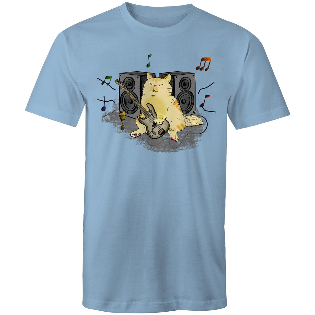 Cat Bass Player - Mens T-Shirt Carolina Blue Mens T-shirt animal Music Printed In Australia