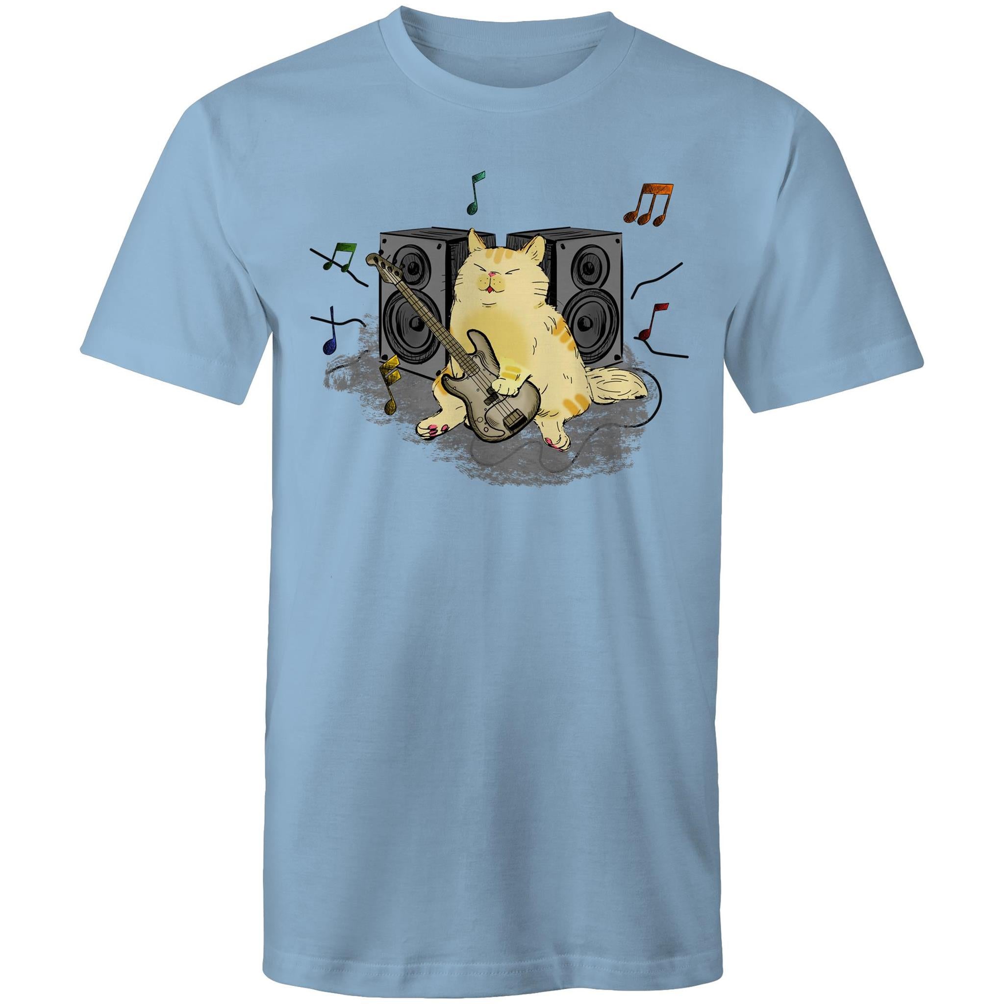 Cat Bass Player - Mens T-Shirt Carolina Blue Mens T-shirt animal Music Printed In Australia