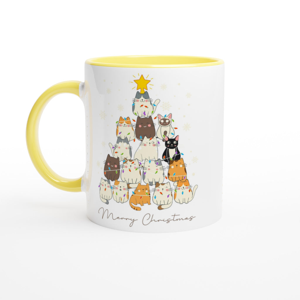 Cats Merry Christmas - 11oz Ceramic Mug Ceramic Yellow Christmas Colour Mug Christmas Globally Fulfilled