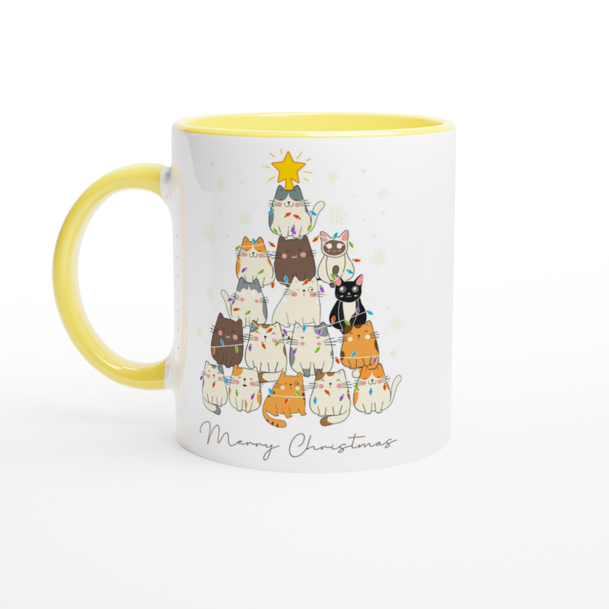 Cats Merry Christmas - 11oz Ceramic Mug Ceramic Yellow Christmas Colour Mug Christmas Globally Fulfilled