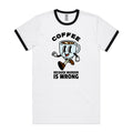 Coffee, Because Murder Is Wrong Men's AS Colour Ringer Tee White Black Ringer T-Shirt Coffee Printed In Australia