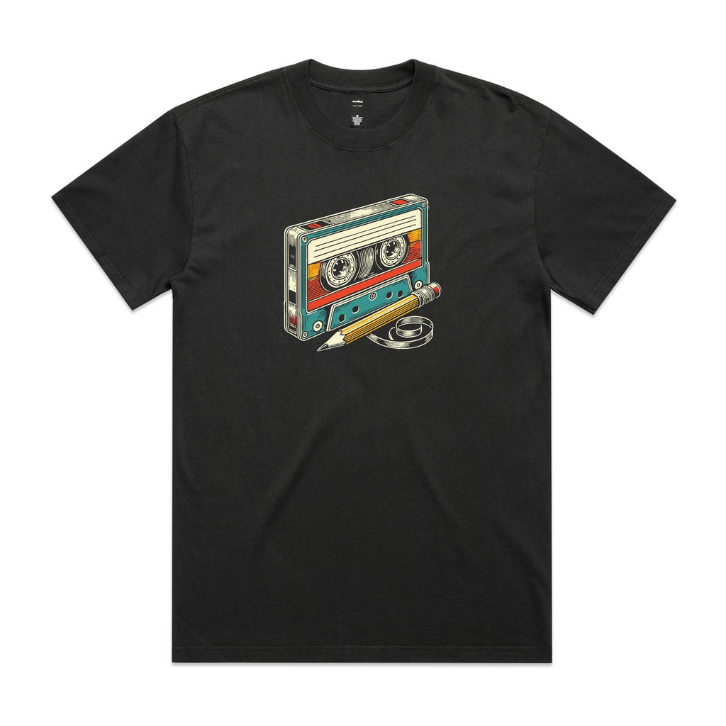 Cassette Tape And Pencil AS Colour Heavy Faded Tee Unisex Faded coal Heavy Faded T-shirt Music Printed In Australia Retro