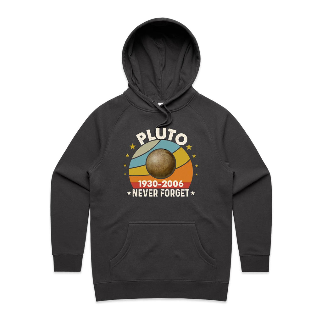 Never Forget Pluto - Womens Hoodie Coal Womens Hoodie Printed In Australia Space