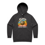 Never Forget Pluto - Womens Hoodie Coal Womens Hoodie Printed In Australia Space