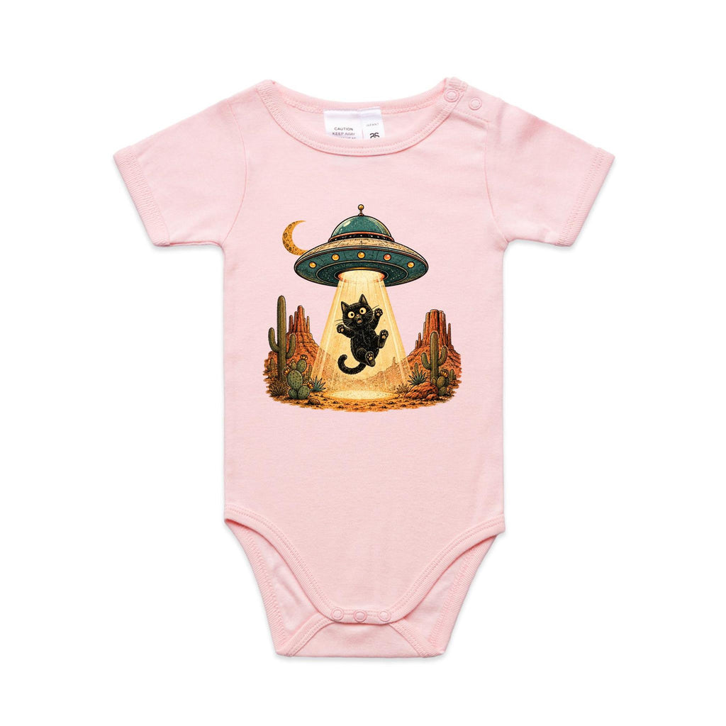 Black Cat Alien UFO Abduction AS Colour Baby Bodysuit