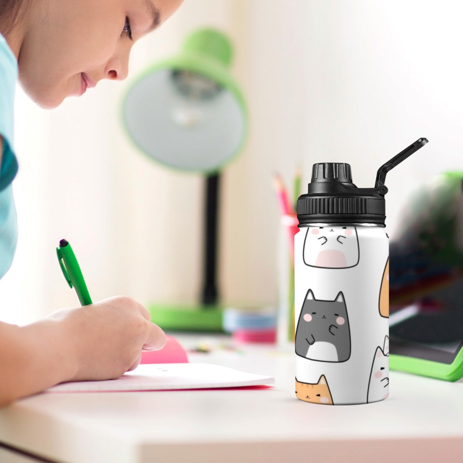 Cats - Kids Water Bottle with Chug Lid (12 oz) Kids Water Bottle with Chug Lid animal Printed Offshore