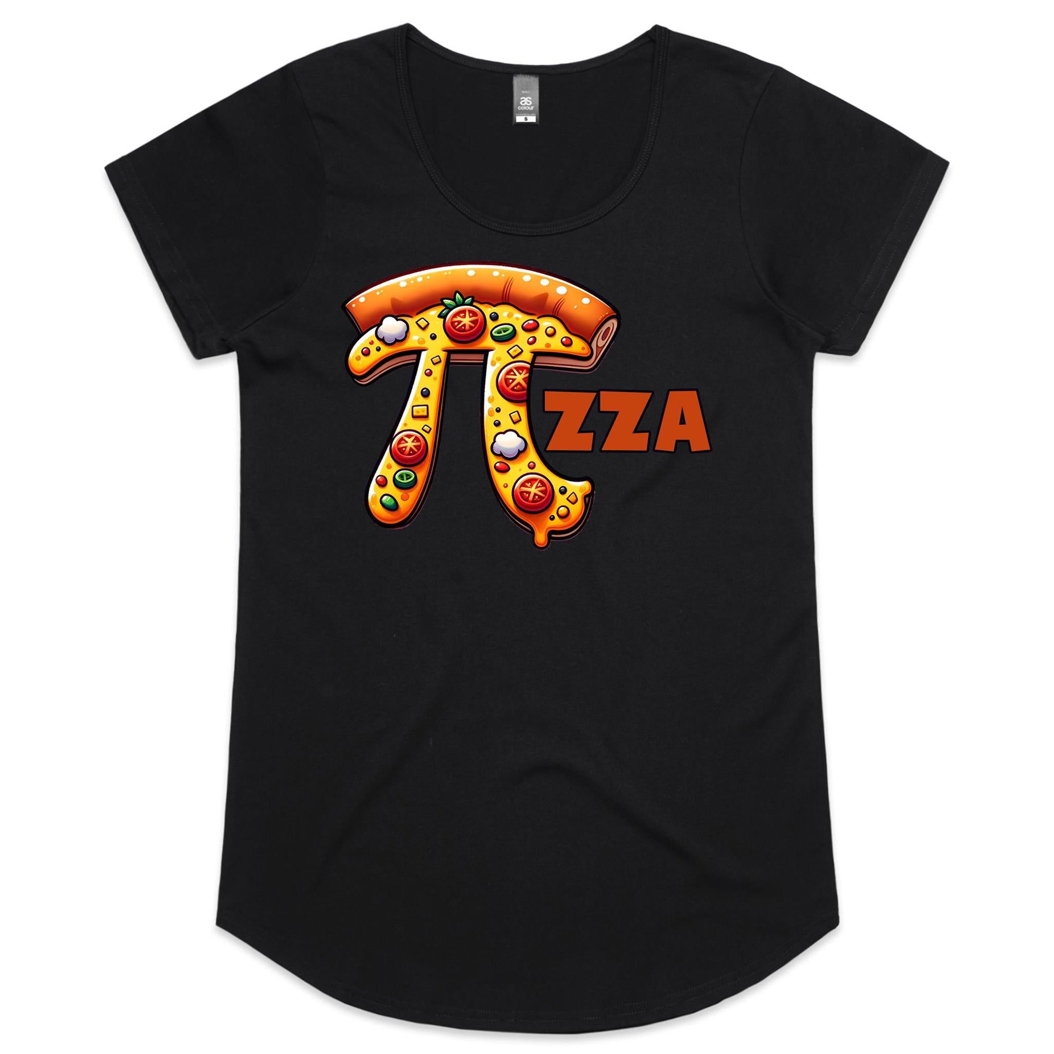 Pi Pizza - Womens Scoop Neck T-Shirt Black Womens Scoop Neck T-shirt Food Maths Printed In Australia Science