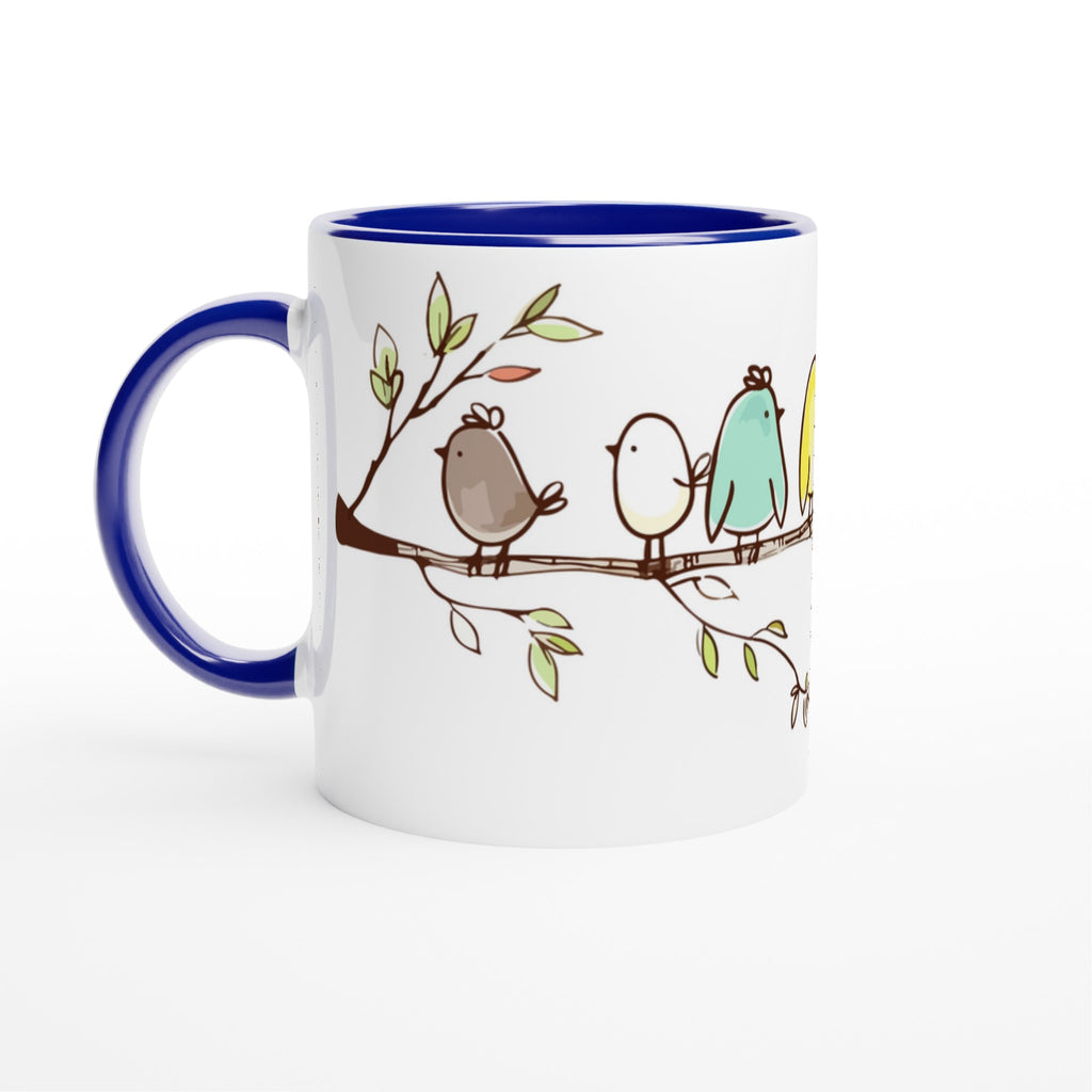 Birds On A Branch - White 11oz Ceramic Mug with Colour Inside Ceramic Blue Colour 11oz Mug animal Globally Fulfilled