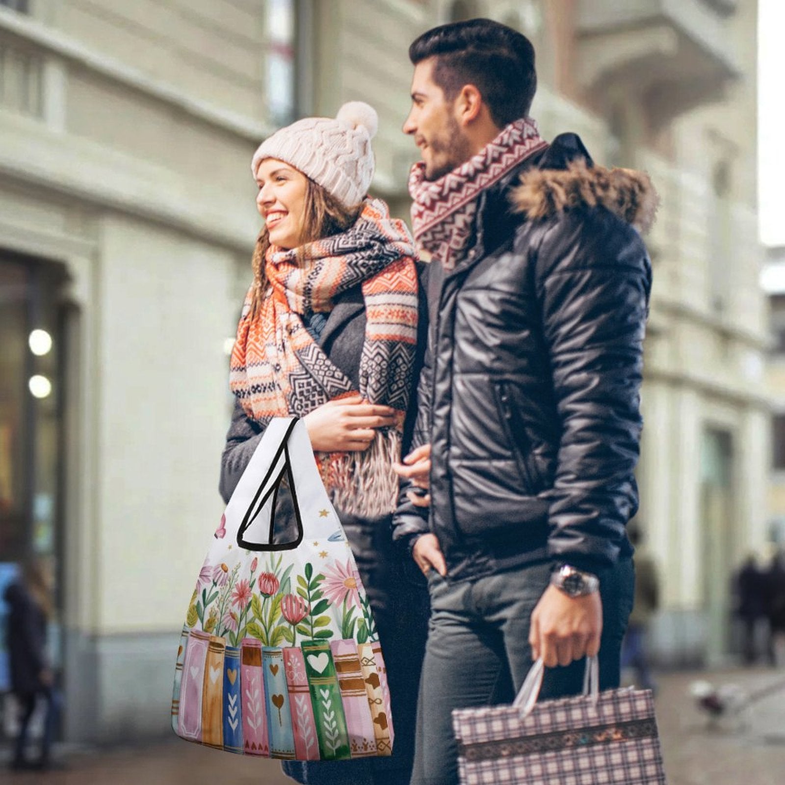 Books And Flowers - Collapsible Shopping Bag