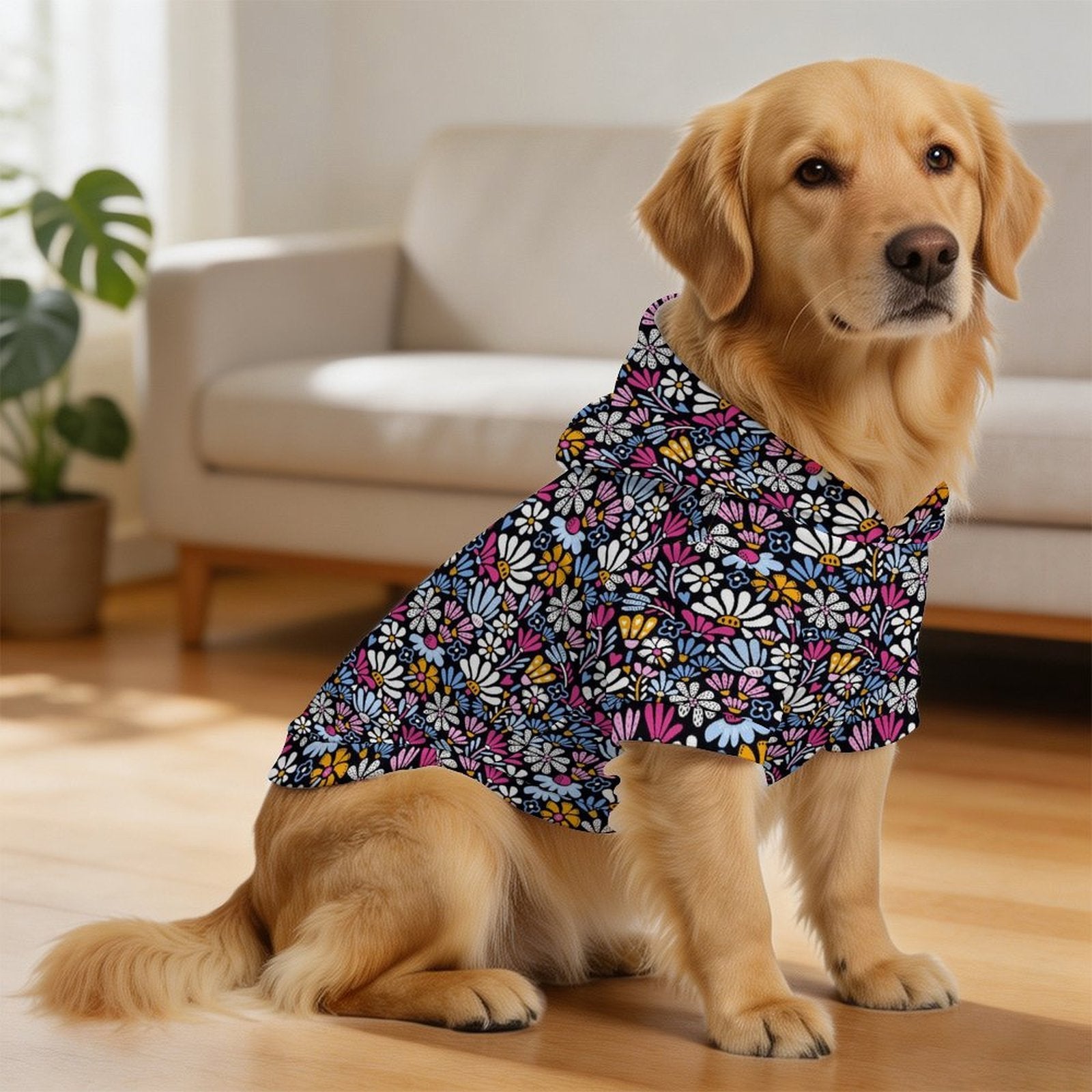 Graphic Floral Pet Hoodie (Large Size)