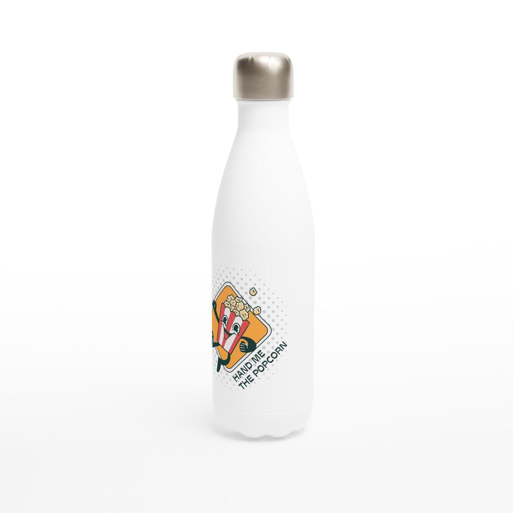 Hand Me The Popcorn - White 17oz Stainless Steel Water Bottle White Water Bottle Globally Fulfilled Retro