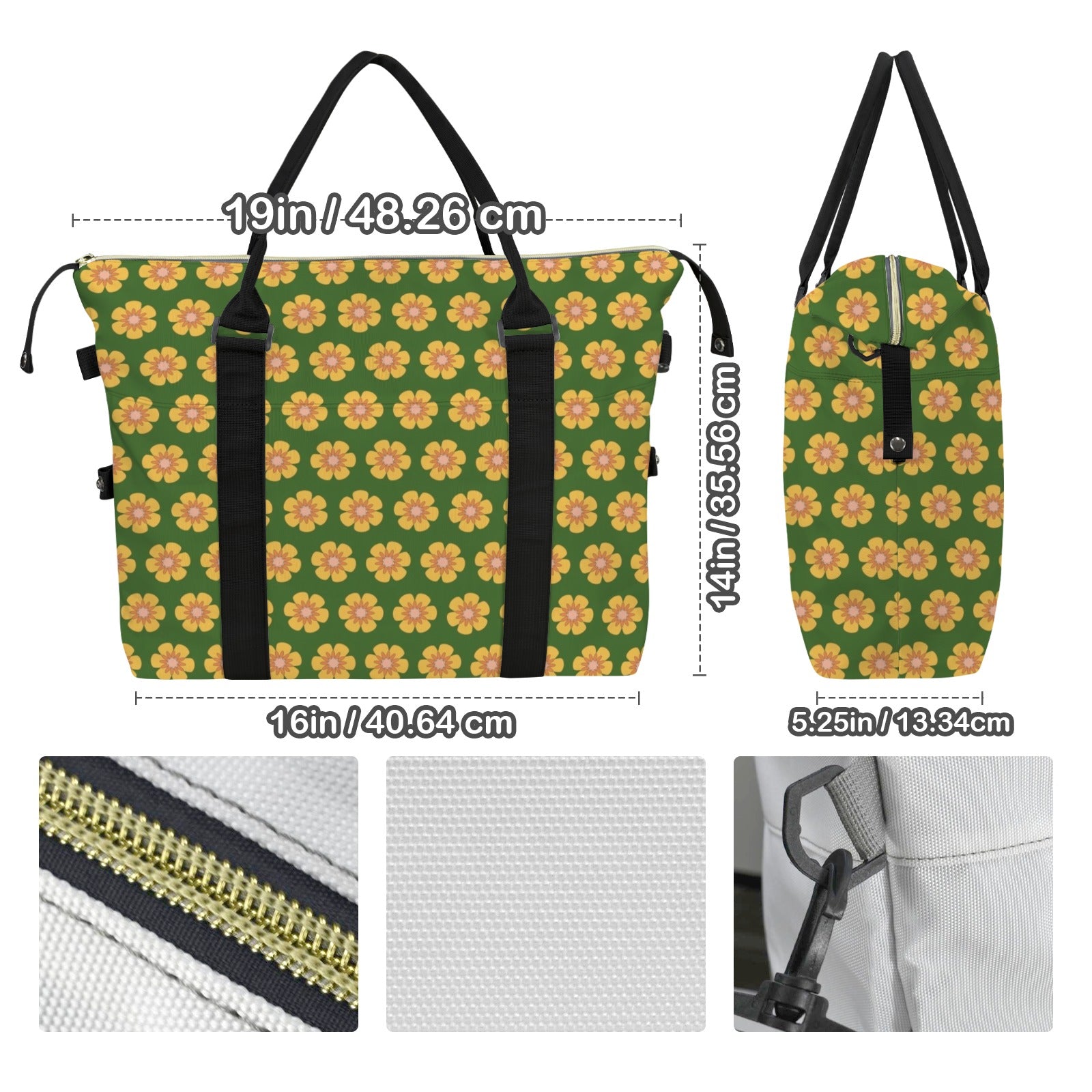 Yellow Flowers On Green Duffle Bag-Simple (Model 1715) Duffle Bag-Simple (1715)