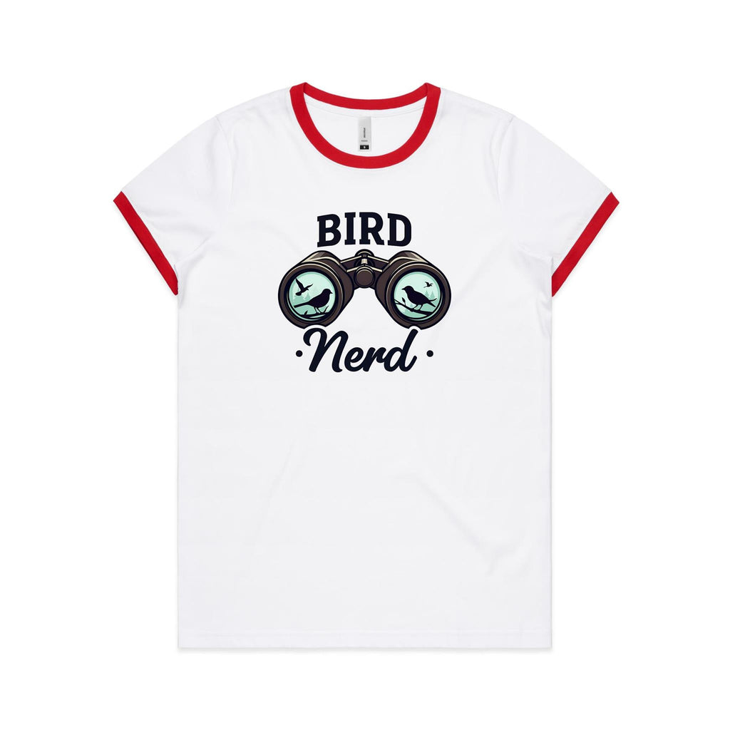 Bird Nerd - Women's Ringer Tee White Red Womens Ringer T-shirt animal Printed In Australia