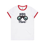 Bird Nerd - Women's Ringer Tee White Red Womens Ringer T-shirt animal Printed In Australia