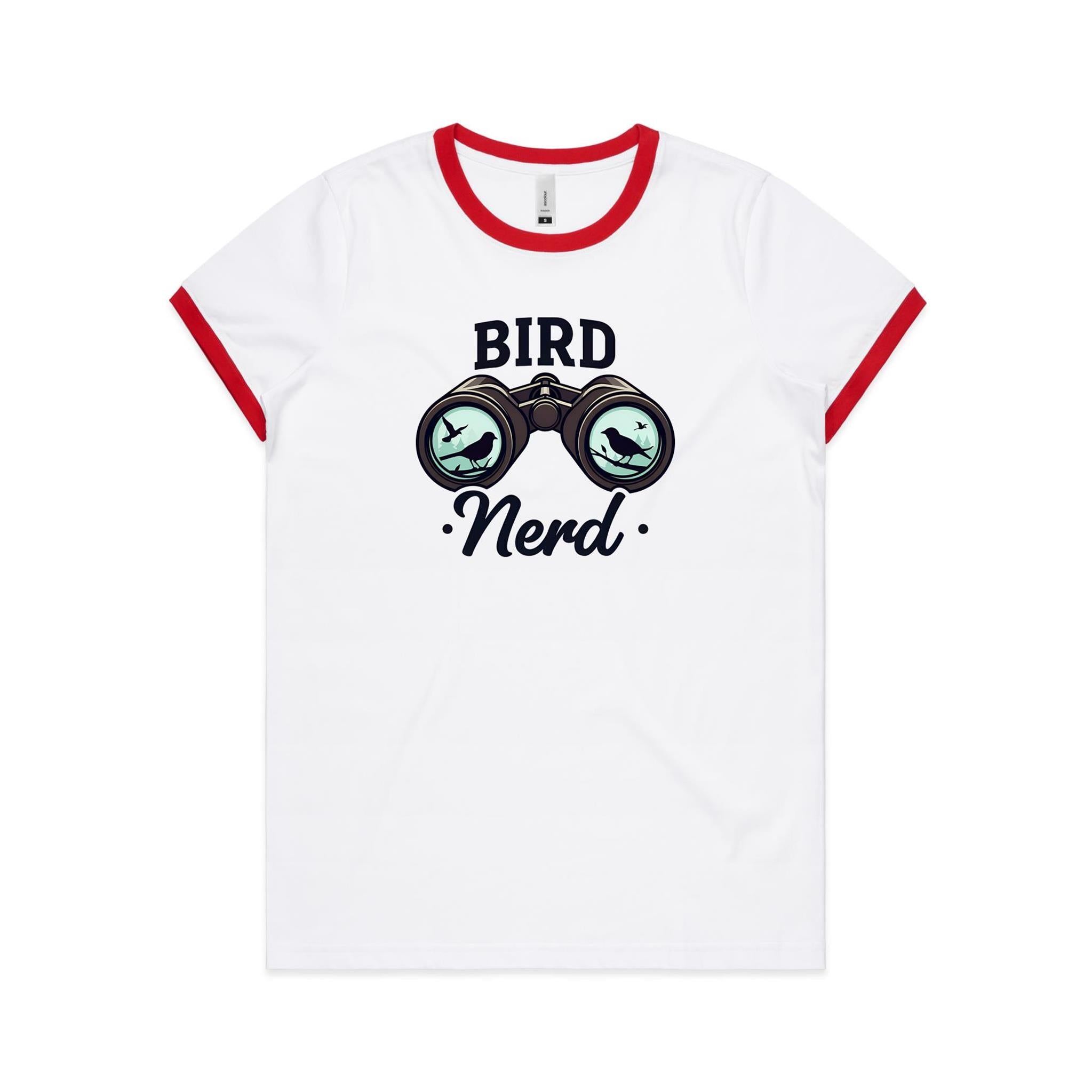 Bird Nerd - Women's Ringer Tee White Red Womens Ringer T-shirt animal Printed In Australia