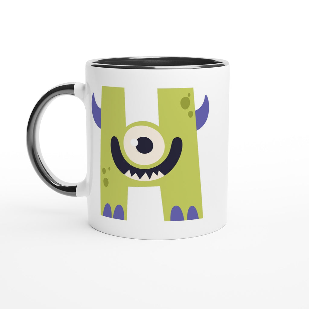 Personalised - Monster Initial - White 11oz Ceramic Mug with Color Inside Ceramic Black Personalised 11oz Mug Customise Globally Fulfilled Name Personalise