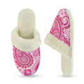 Pink Paisley Women's Fur Trim Thick-Sole Indoor Slippers Women's Fur Trimmed Slippers Printed Offshore