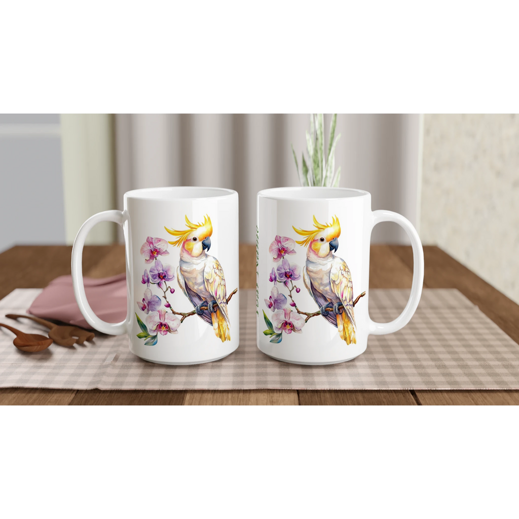 Personalise - Cockatoo, Australian Birds - White 15oz Ceramic Mug Personalised 15oz Mug animal Globally Fulfilled