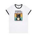 Shhh, My Coffee And I Are Having A Moment, Cat - Women's Ringer Tee White Black Womens Ringer T-shirt animal Coffee Printed In Australia