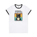 Shhh, My Coffee And I Are Having A Moment, Cat - Women's Ringer Tee White Black Womens Ringer T-shirt animal Coffee Printed In Australia