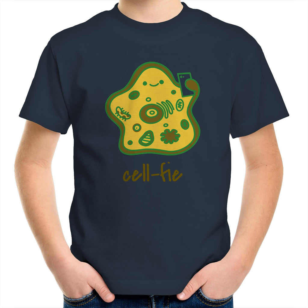 Cell-fie, Cell Selfie - Kids Youth T-Shirt Navy Kids Youth T-shirt Printed In Australia Science