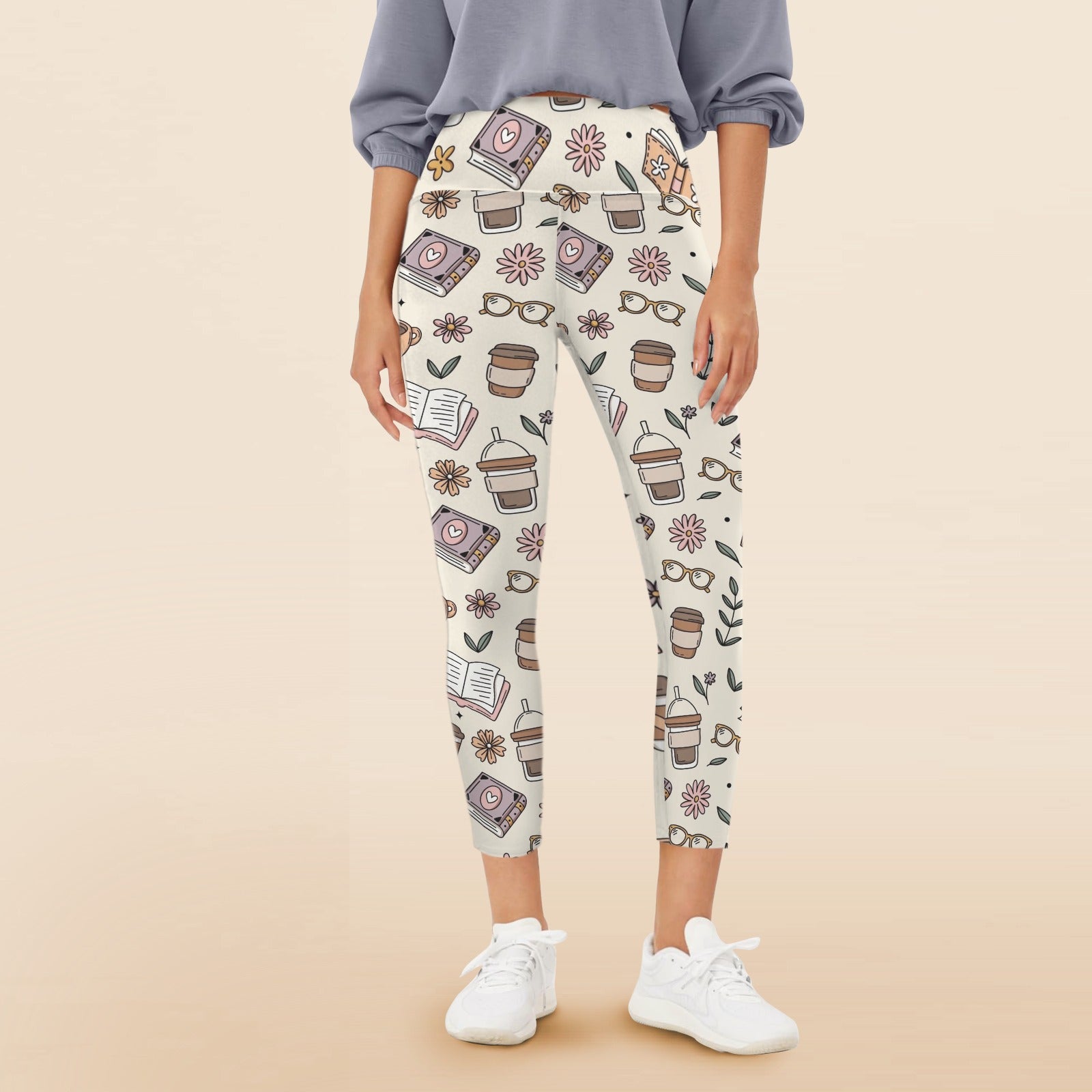 Books And Coffee - Women's High Waist Pockets Yoga Leggings