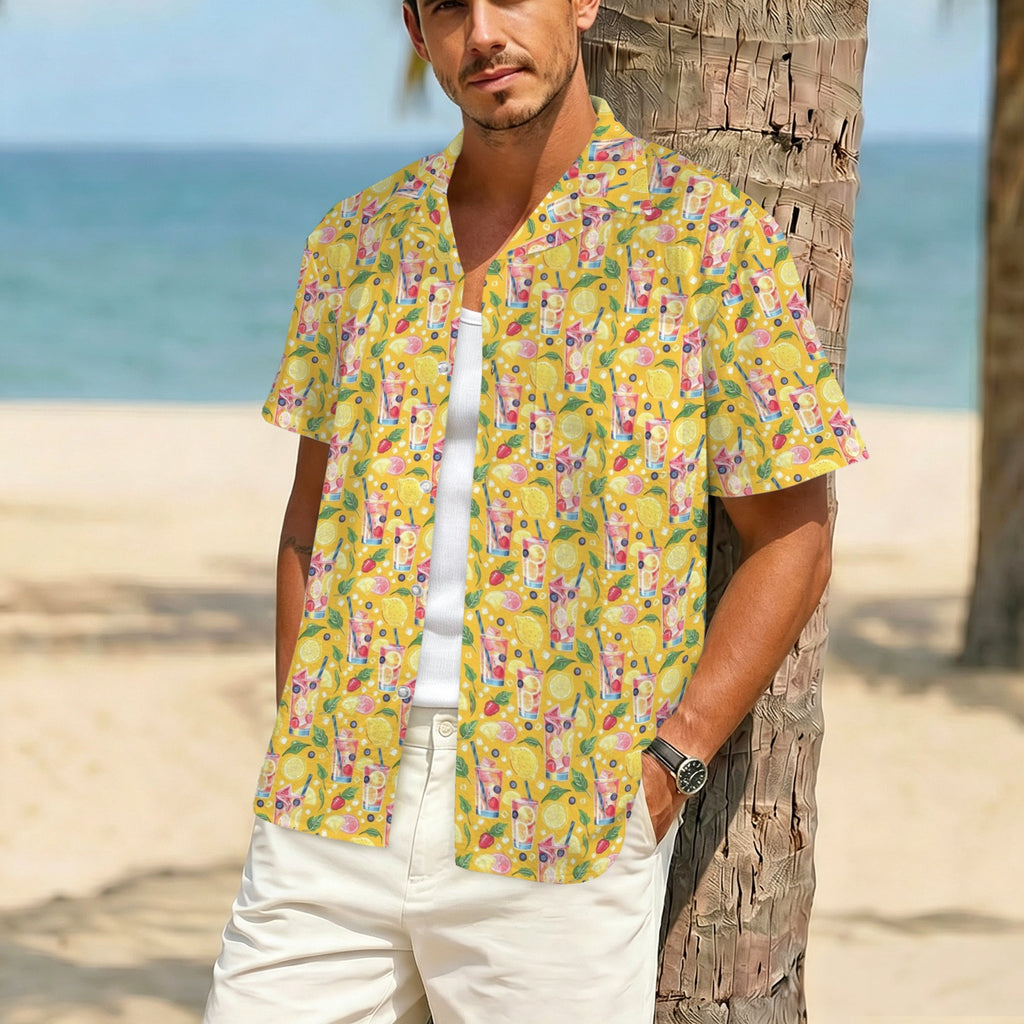Tropical Fruit Drink Men's Crinkle Hawaiian Shirt