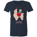Fa La La La Llama, Christmas - Womens T-shirt Navy Womens Christmas T-shirt Christmas Printed In Australia