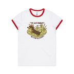 Dachshund, I've Got Friends In Low Places AS Colour Women's Ringer Tee White Red Womens Ringer T-shirt animal Printed In Australia