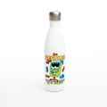 Fun Begins With The Press Of A Button White 17oz Stainless Steel Water Bottle Default Title White Water Bottle Games Globally Fulfilled