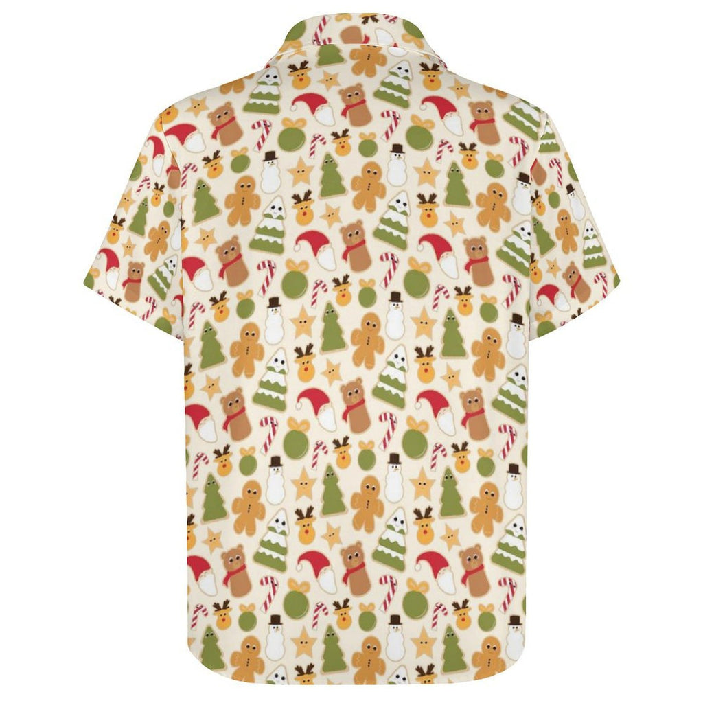 Cute Christmas Women's Collared Pocketless Short Sleeve Shirt Women's Pocketless Short Sleeve Button Up Shirt Christmas Printed Offshore