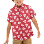 Red Retro Foliage, Hawaiian Flower - Junior Kids Hawaiian Shirt