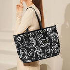 Monsters In Black And White - Leather Tote Bag-Large