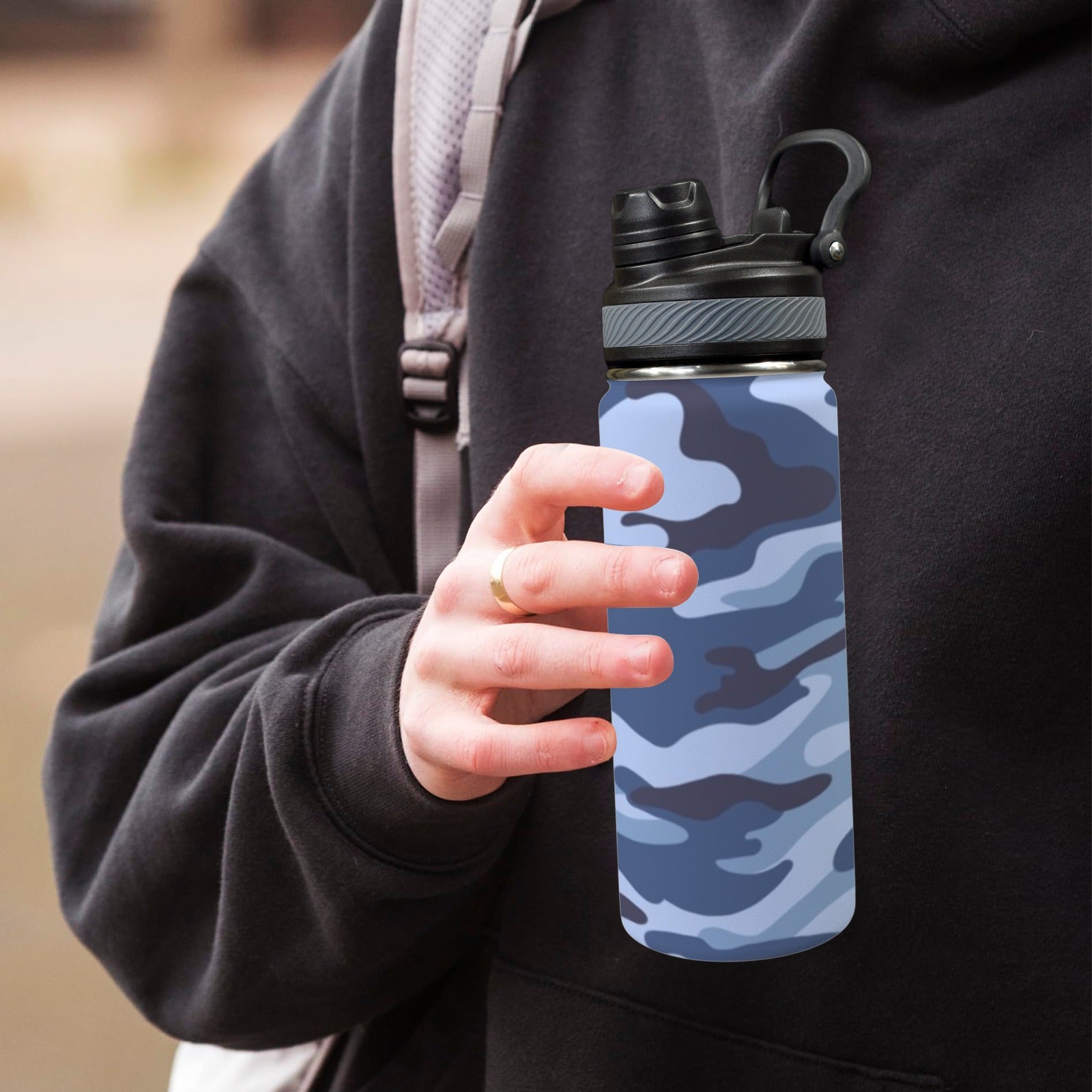 Blue Camouflage - Insulated Water Bottle with Dual-Use Lid (18oz) Insulated Water Bottle with Dual-Use Lid (18oz) Printed Offshore