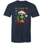 Just Waiting For Christmas, Alien - Mens T-Shirt Navy Mens Christmas T-shirt Christmas Printed In Australia