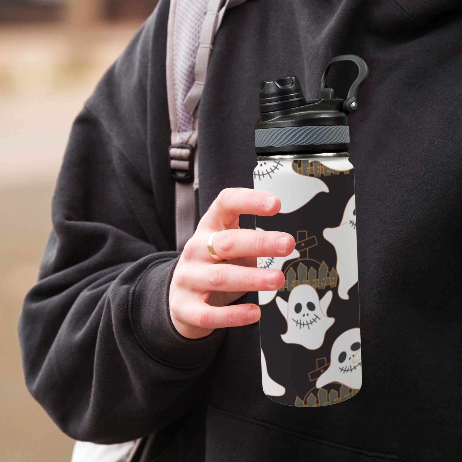 Ghosts - Insulated Water Bottle with Dual-Use Lid (18oz) Insulated Water Bottle with Dual-Use Lid (18oz) Halloween Printed Offshore