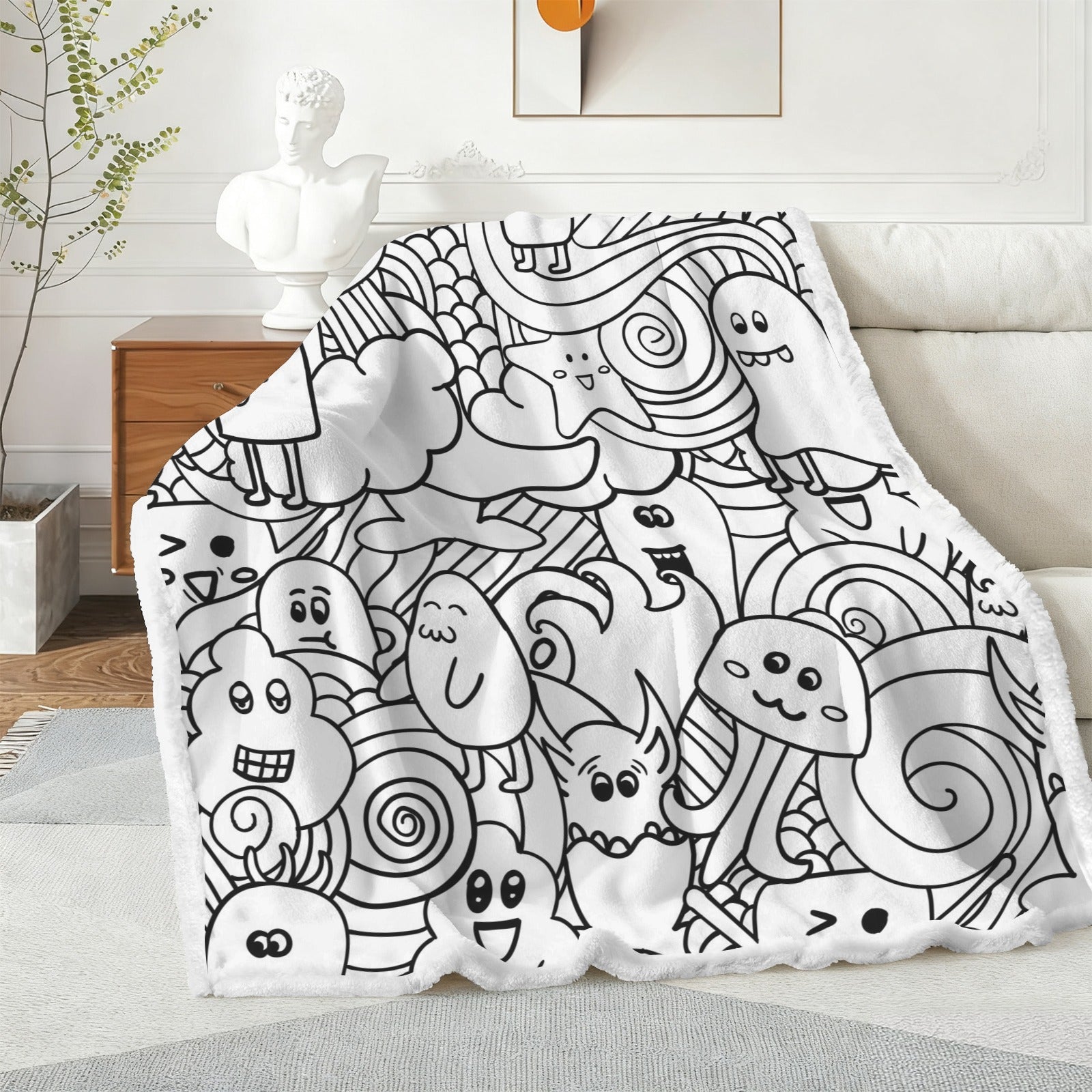Black And White Creatures - Double-Layer Fleece Blanket 51"x59"