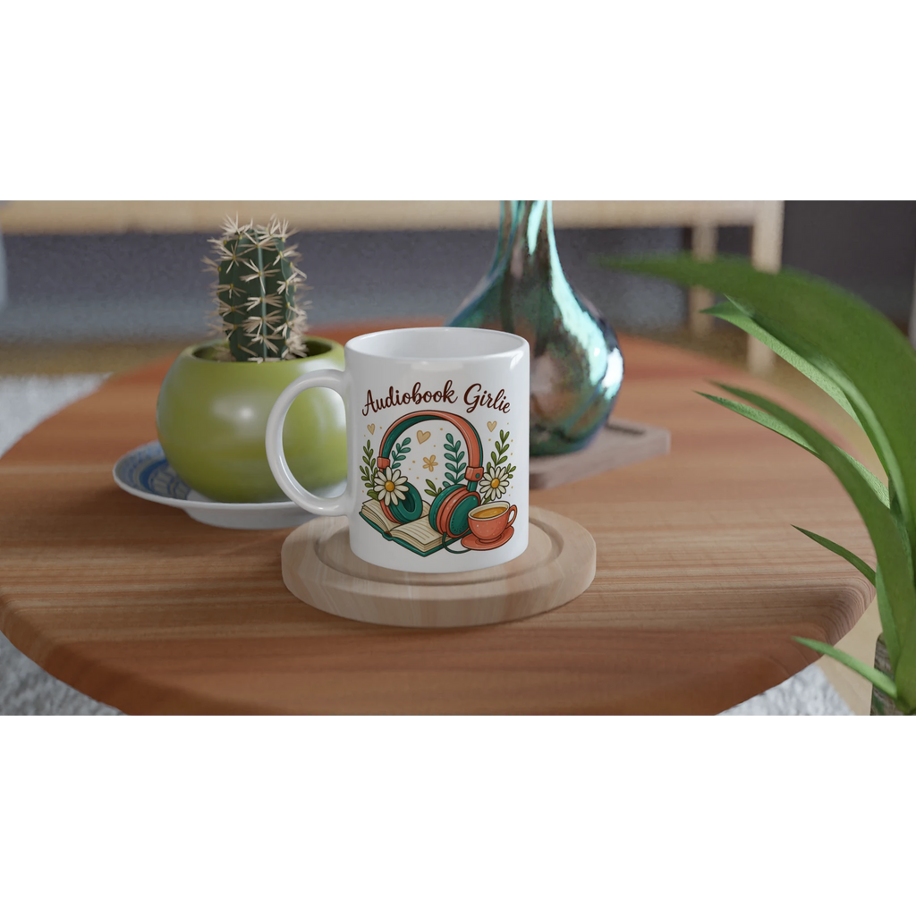 Audiobook Girlie - White 11oz Ceramic Mug White 11oz Mug Globally Fulfilled Reading