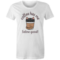 Coffee Has Me Feline Good, Cat Women's AS Colour T-shirt White Womens T-shirt animal Coffee Printed In Australia