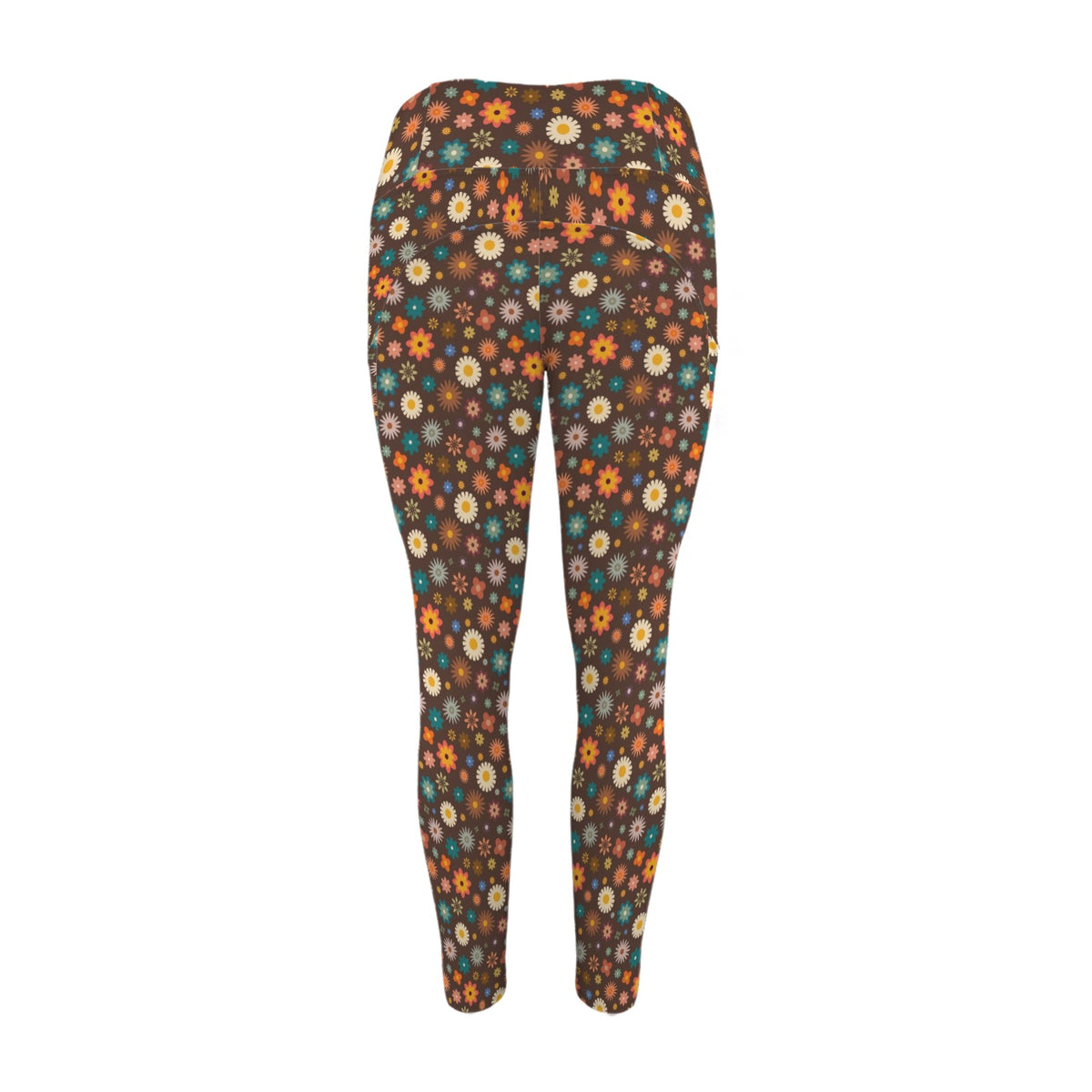 Abstract Floral On Brown Women's High Waist Pockets Yoga Leggings