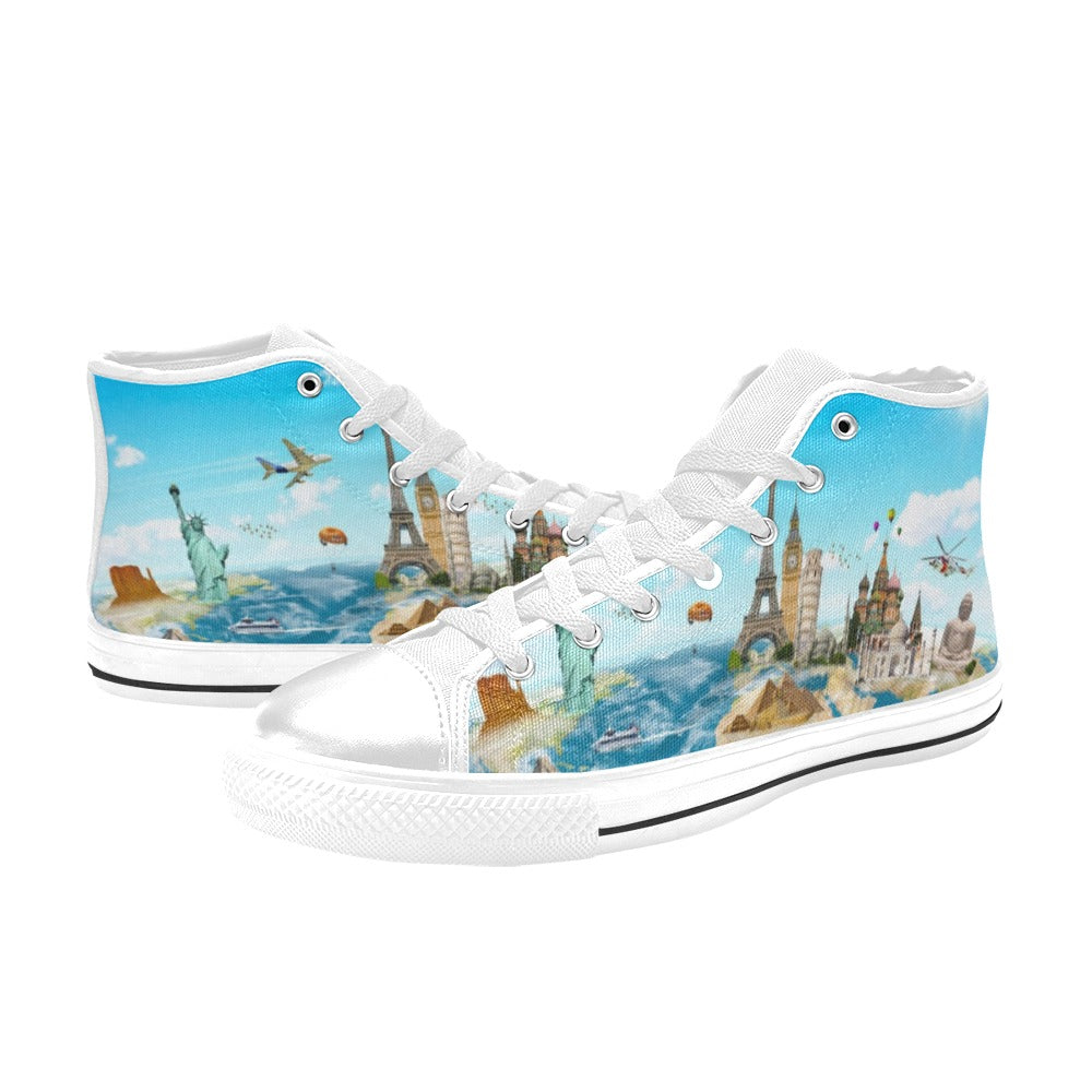 World Monuments - Kids High Top Canvas Shoes