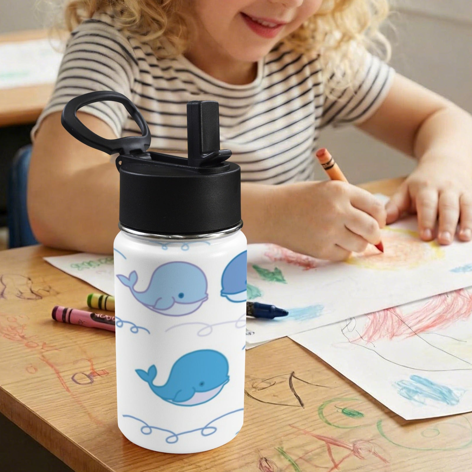 Whales 12oz Kids Water Bottle with Straw Lid