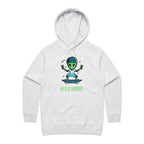 Alien, Hello Humans - Womens Hoodie White Marle Womens Hoodie Printed In Australia Sci Fi